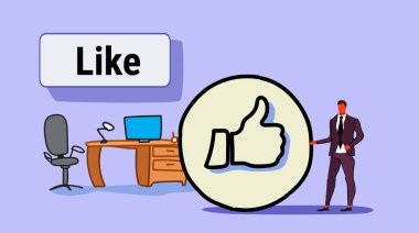 işadamı ile sembol simge başarılı sosyal medya geribildirim kavramı işyeri modern ofis iç tam uzunlukta kroki doodle yatay pazarlama gibi Yaşasın