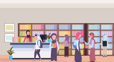 Arapça insanlar modern Kütüphane kitabevi iç kitaplık kütüphaneci kitapları eğitim bilgi kavramı düz yatay okuma kitapları ile borçlanma