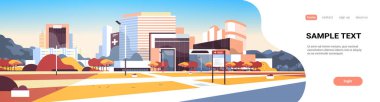 büyük hastane modern tıbbi klinik dış avluya bilgi yönetim kurulu ile bina cityscape arka plan açık havada sonbahar düz yatay banner kopya alanı içinde ağaçlar