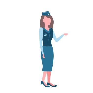 izole üniforma ve şapka Havaalanı mürettebat çalışan profesyonel işgal kavramı kadın karikatür karakter tam uzunlukta düz kadında hostes