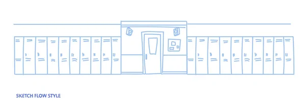 ロッカーの行と空の学校廊下インテリア空浩人ホール スケッチ フロー スタイル水平 — ストックベクタ
