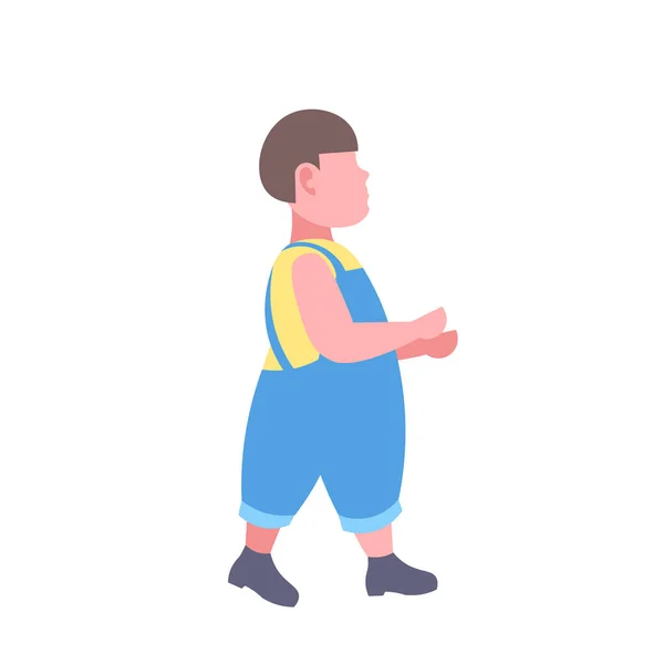 Gordito chico caminando obeso carácter concepto completo longitud plana — Vector de stock
