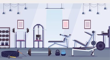 CrossFit sağlık kulübü studio egzersiz ekipman sağlıklı yaşam konsepti ile boş yatay insanlar spor salonu iç eğitim cihazları