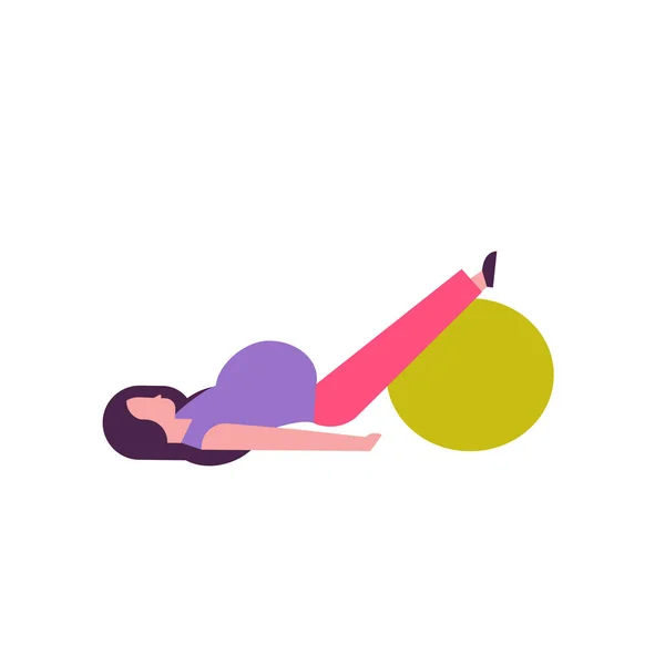 ヨガ体操をやっている妊婦体操ボールフィットネス妊娠健康なライフスタイルの概念女性の漫画のキャラクター全長白い背景 — ストックベクタ