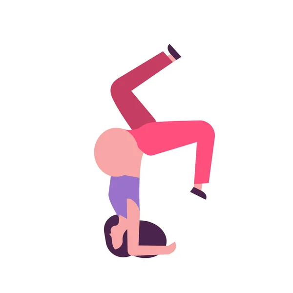 Femme enceinte debout sur la tête faisant des exercices de yoga fille travaillant sur fitness grossesse mode de vie sain concept femme personnage de bande dessinée pleine longueur — Image vectorielle