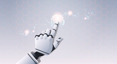 robot el soyut sanal kullanıcı arayüzü dokunmatik ekran yapay zeka dijital futuristik teknoloji kavramı düz yatay dokunaklı