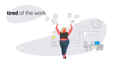 tatminsiz şişman kadın patron kağıtları belgeleri kötü iş kavramı kızgın kilolu işkadını işveren modern ofis iç kroki doodle yatay atma