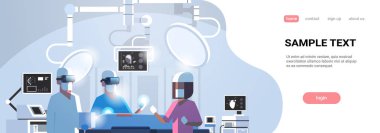 cerrahlar tıbbi ekip hasta yüksek teknoloji operasyon Oda yatay dikey kopya alanı işletim sanal gerçeklik holografik hololens gözlük