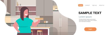 lokanta sağlıksız yaşam tarzı kavramı modern mutfak iç dikey yatay kopya alanı yeme sandviç kilolu kız şişman obez kadın