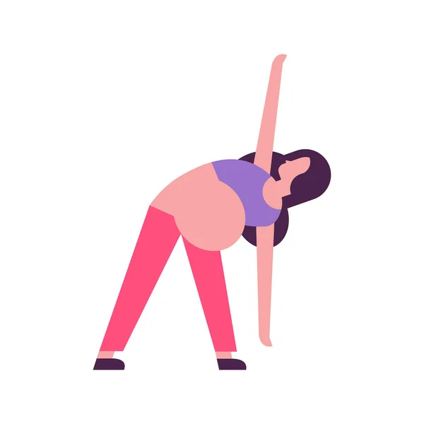 Donna incinta fare yoga esercizi ragazza lavorare fuori fitness gravidanza sano stile di vita concetto femminile cartone animato personaggio full length bianco sfondo — Vettoriale Stock