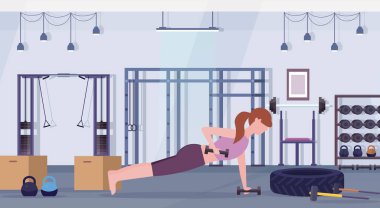 spor salonu crossfit eğitim sağlıklı yaşam konsepti düz modern sağlık kulübü studio iç yatay çalışma dışarı halter dumbell tahta egzersiz kızın işi kadın spor