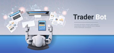 grafikler arıyorum robot finansal veriler bilgisayar monitörü ticaret stokları online tüccar bot broker finans ticaret AI kavramı en iyi açı işyeri Resepsiyon yatay olarak dizin oluşturur.