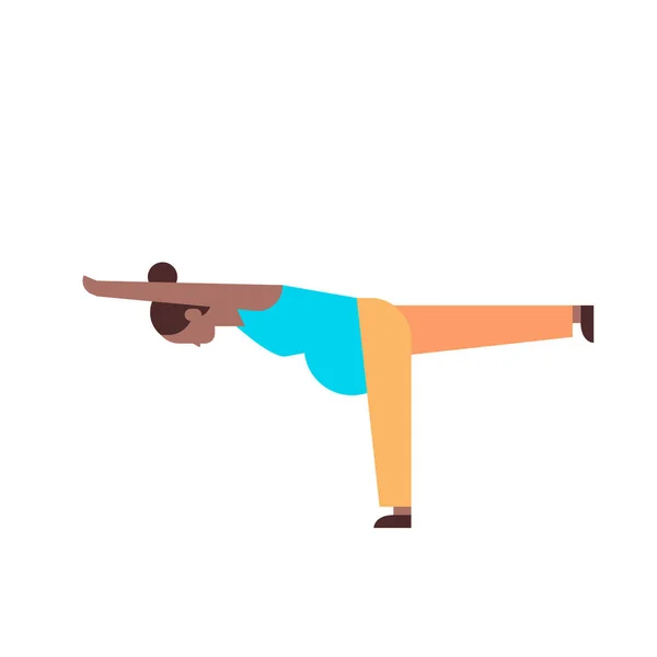 Schwangere Frau macht Yoga-Übungen afrikanisch-amerikanische Mädchen trainieren Fitness Schwangerschaft gesunde Lebensweise Konzept weibliche Zeichentrickfigur volle Länge weißer Hintergrund — Stockvektor