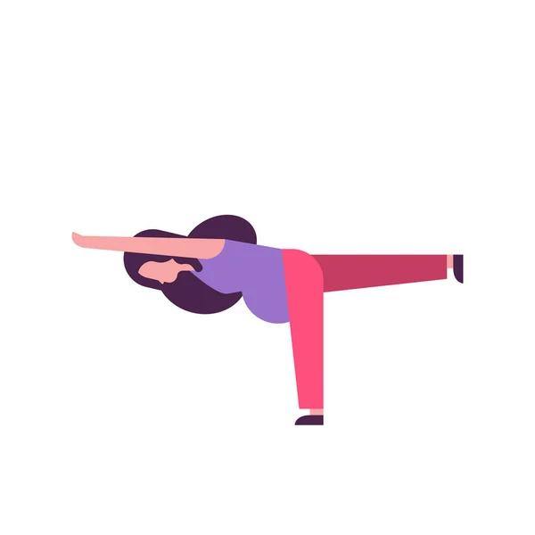 Mujer embarazada haciendo ejercicios de yoga chica haciendo ejercicio embarazo estilo de vida saludable concepto personaje de dibujos animados femeninos longitud completa fondo blanco — Vector de stock