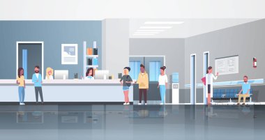 yarış hastaların hastane Resepsiyon salonu doktorlar bekleyen satır sıraya istişare sağlık kavramı tıbbi klinik iç tam uzunlukta duran mix yatay düz