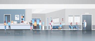 yarış hastaların hastane Resepsiyon salonu doktorlar bekleyen satır sıraya istişare sağlık kavramı tıbbi klinik iç tam uzunlukta yatay banner düz duran mix