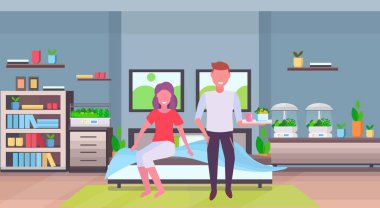 adam yatak modern daire yatak odası iç kadın oda taze sebze salata getiri dekorasyon Yassı yatay tam uzunluğu