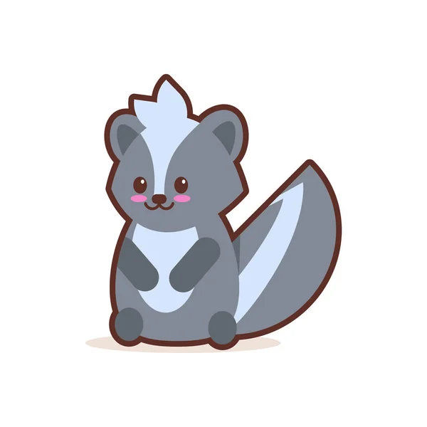 Lindo pequeño skunk dibujos animados personaje cómico con la cara sonriente feliz emoji anime kawaii estilo animales divertidos para los niños concepto — Vector de stock