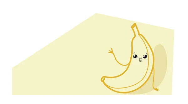 Söt gul banan tecknad serie karaktär med leende ansikte lycklig Emoji kawaii handritad stil färsk frukt hälsosam mat konceptet horisontellt — Stock vektor