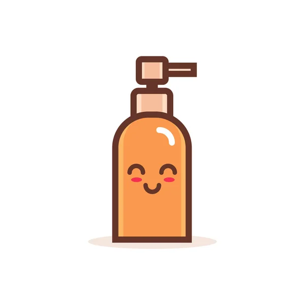 可爱的泵塑料瓶卡通漫画人物与笑脸快乐表情 kawaii 风格凝胶泡沫或液体肥皂分配器的概念 — 图库矢量图片
