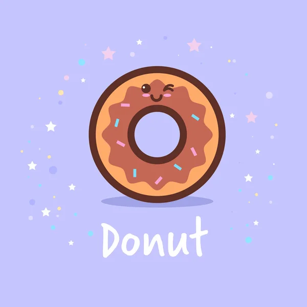 Bonito donut desenho animado personagem cômico com rosto sorridente feliz emoji kawaii estilo doce recém-assado conceito de comida de sobremesa — Vetor de Stock