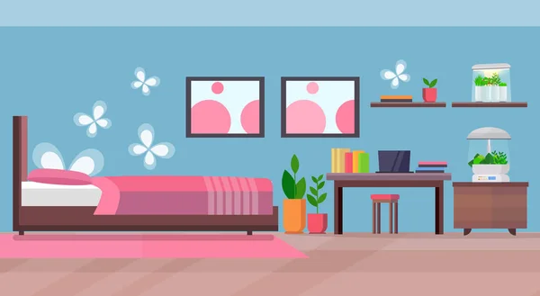 Appartement moderne chambre à coucher intérieur avec maison électronique terrarium verre récipient maison plantes concept croissant plat horizontal — Image vectorielle
