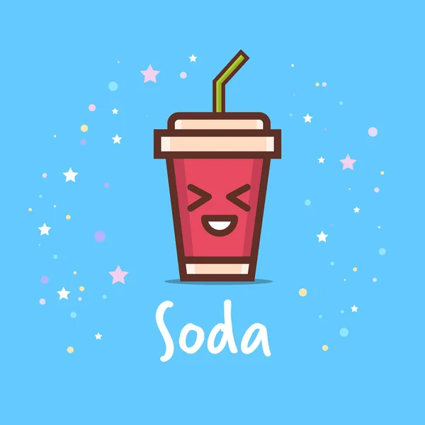 Söt kopp soda tecknad serie karaktär med leende ansikte lycklig Emoji kawaii stil fräsch dryck koncept — Stock vektor