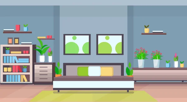 Moderno apartamento vacío no personas dormitorio plantas en el concepto interior plano horizontal — Vector de stock