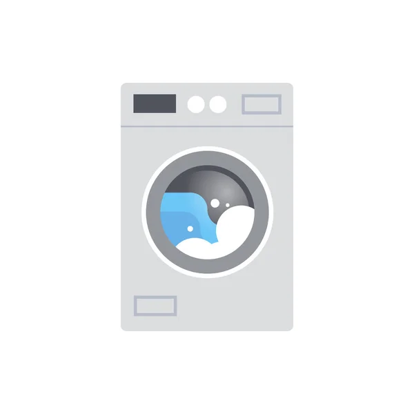 Lavadora moderna con ropa sucia durante el lavado de electrodomésticos plana — Vector de stock