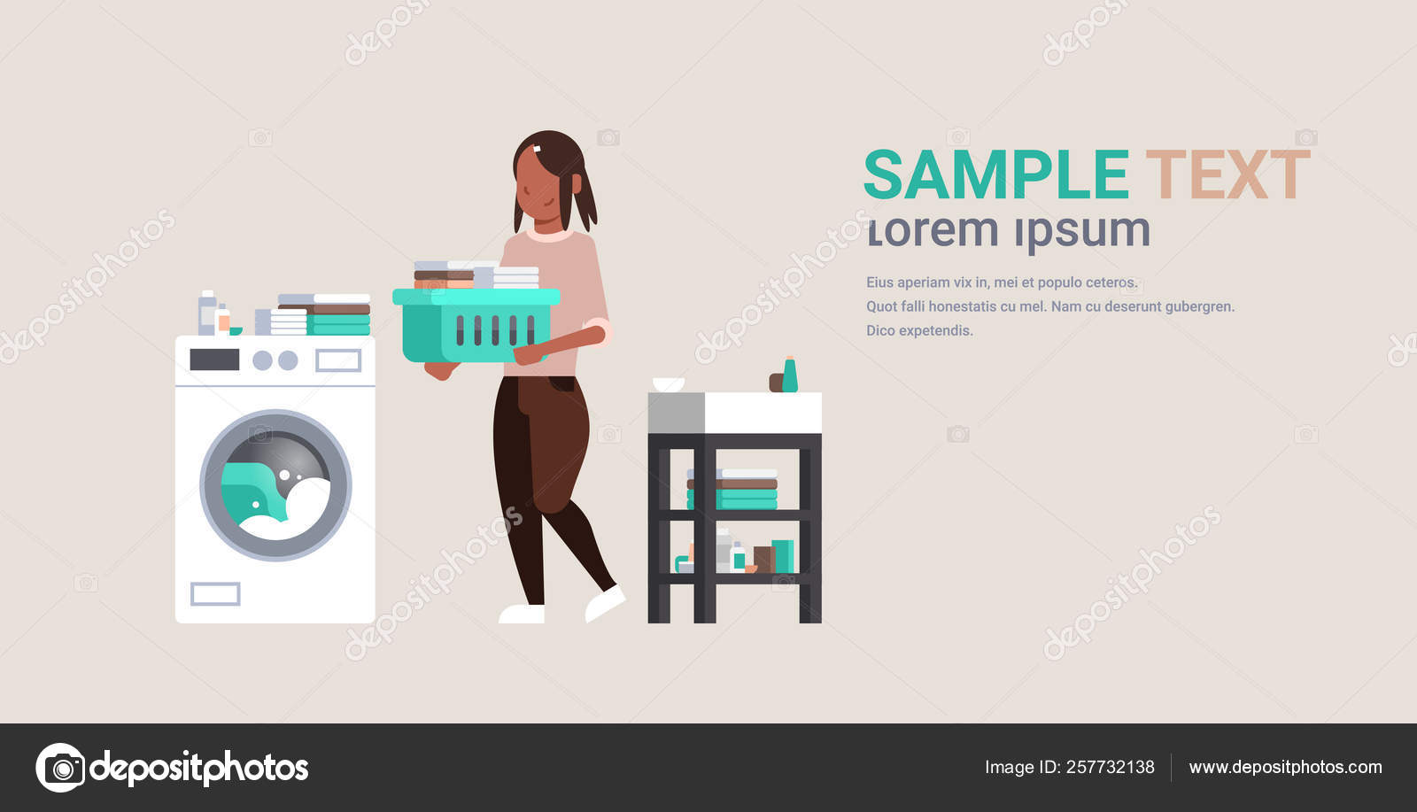 Woman With Clothes Basket Standing Near Washing Machine African American Housewife Doing Housework Laundry Room Female Cartoon Character Full Length Flat Horizontal Copy Space Vector Image By C Mast3r Vector Stock 257732138