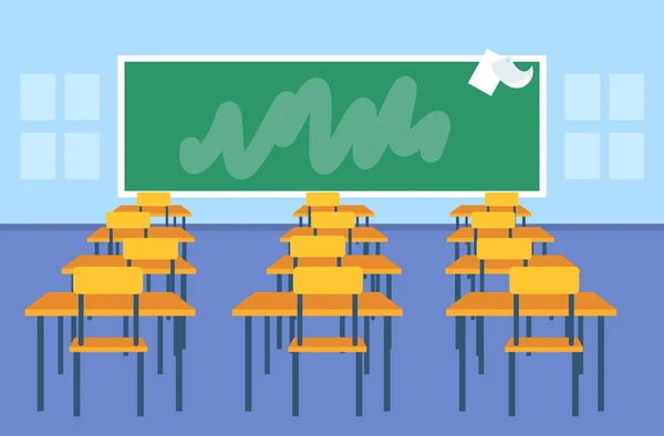 空の学校の教室の部屋の内部現代教室の黒板の机家具平らな水平 — ストックベクタ