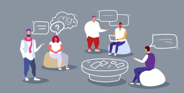 iş adamları tartışma eğitim konferansı toplantı sırasında iş adamları kadın kadın yaratıcı takım ofis ofis çalışanları takım çalışması brifing kavramı kroki doodle yatay