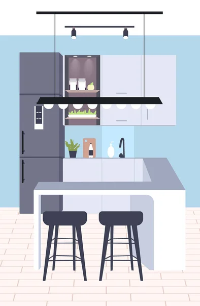 Moderne keuken interieur leeg geen mensen huis kamer modern appartement ontwerp plat verticaal — Stockvector