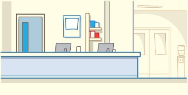 hastane resepsiyon bekleme salonu boş hiçbir kişi tıbbi klinik iç yatay afiş kroki doodle vektör illüstrasyon