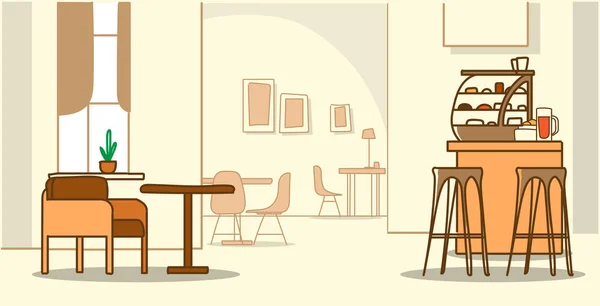 Modern café interieur leeg geen mensen cafetaria met meubilair schets doodle horizontaal — Stockvector