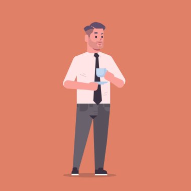 resmi giyim kahve ayakta poz erkek çizgi film karakteri iş adamı ofis çalışanı düz tam uzunlukta kırmak zorunda işadamı