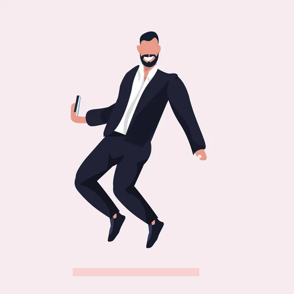 Hombre de negocios tomando foto selfie en teléfono inteligente cámara hombre de negocios en formal desgaste personaje de dibujos animados masculinos posando en traje de longitud completa plana — Vector de stock