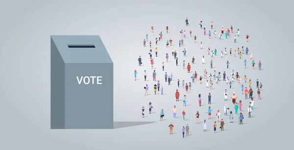 Groupe de personnes près des urnes concept de vote le jour de l'élection profession différente employés mélange course travailleurs foule vote horizontal pleine longueur plat — Image vectorielle