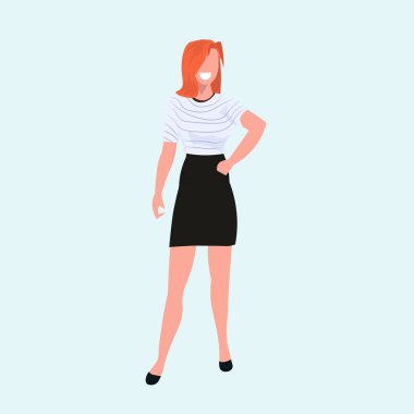 redhead kadın ayakta poz rahat kadın çizgi film karakteri gülümseyen kız düz tam uzunlukta poz