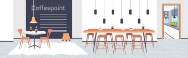 modern kafe iç boş hiçbir kişi restoran mobilya kahve noktası kavramı düz yatay afiş ile