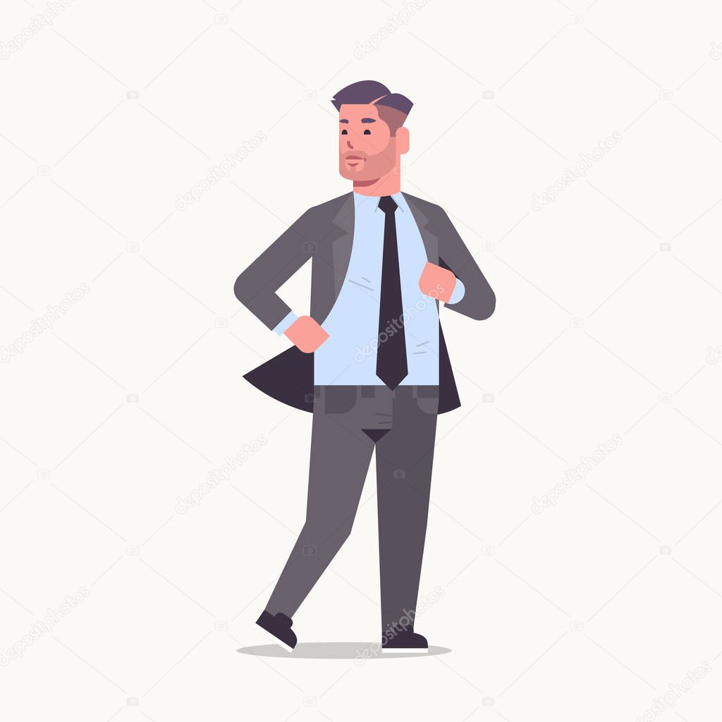 businessman in formal wear standing pose smiling male cartoon character business man office worker posing on white background flat full length