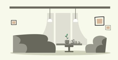 kanepe ve koltuk boş hiçbir kişi modern ofis iç skeç doodle yatay ile yaratıcı salon alanı