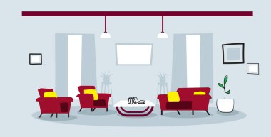 kanepe ve koltuk boş yaratıcı salon alanı hiçbir kişi modern ofis veya oturma odası iç skeç doodle yatay