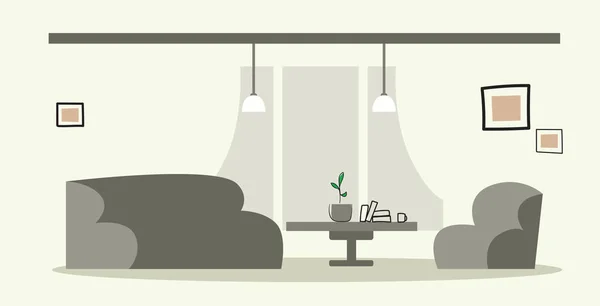 Kreativer Loungebereich mit Sofa und Sessel leer keine Menschen modernes Bürointerieur Skizze Doodle horizontal — Stockvektor