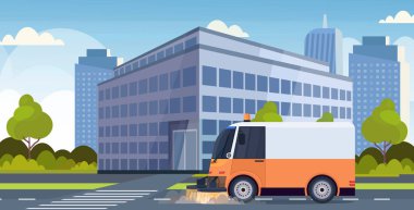 Modern araç arka plan düz sanayi kamyon kentsel makine sokak temizlik yatay yol