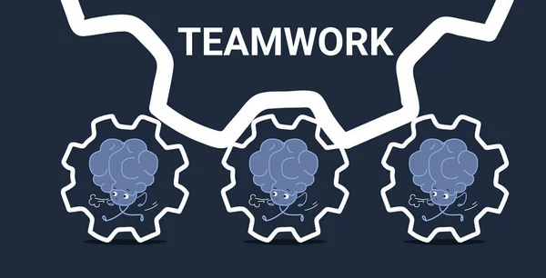 Lidský mozkovník běžící v procesu pracně pracný proces pracovní síla úspěšná týmová práce koncept růžové kreslené postavy kawaii styl horizontální náčrt — Stockový vektor