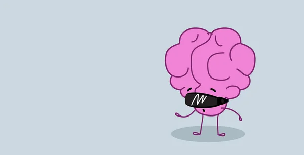 Órgão cérebro humano bonito vestindo óculos digitais realidade virtual fone de ouvido visão conceito kawaii estilo rosa personagem de desenho animado horizontal — Vetor de Stock