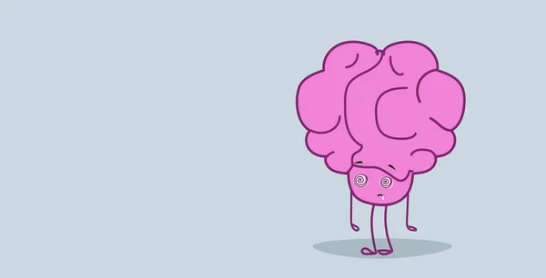 Cervello ipnotizzato umano con ipnosi spirale negli occhi rosa personaggio dei cartoni animati kawaii stile orizzontale — Vettoriale Stock