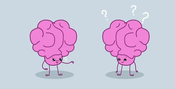 Bonito cérebro humano casal rosa personagens de desenhos animados discutindo conceito de comunicação estilo kawaii horizontal — Vetor de Stock
