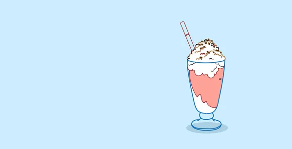 Milkshake glass with whipped cream sweet dessert food concept sketch hand drawn horizontal — Stock Vector